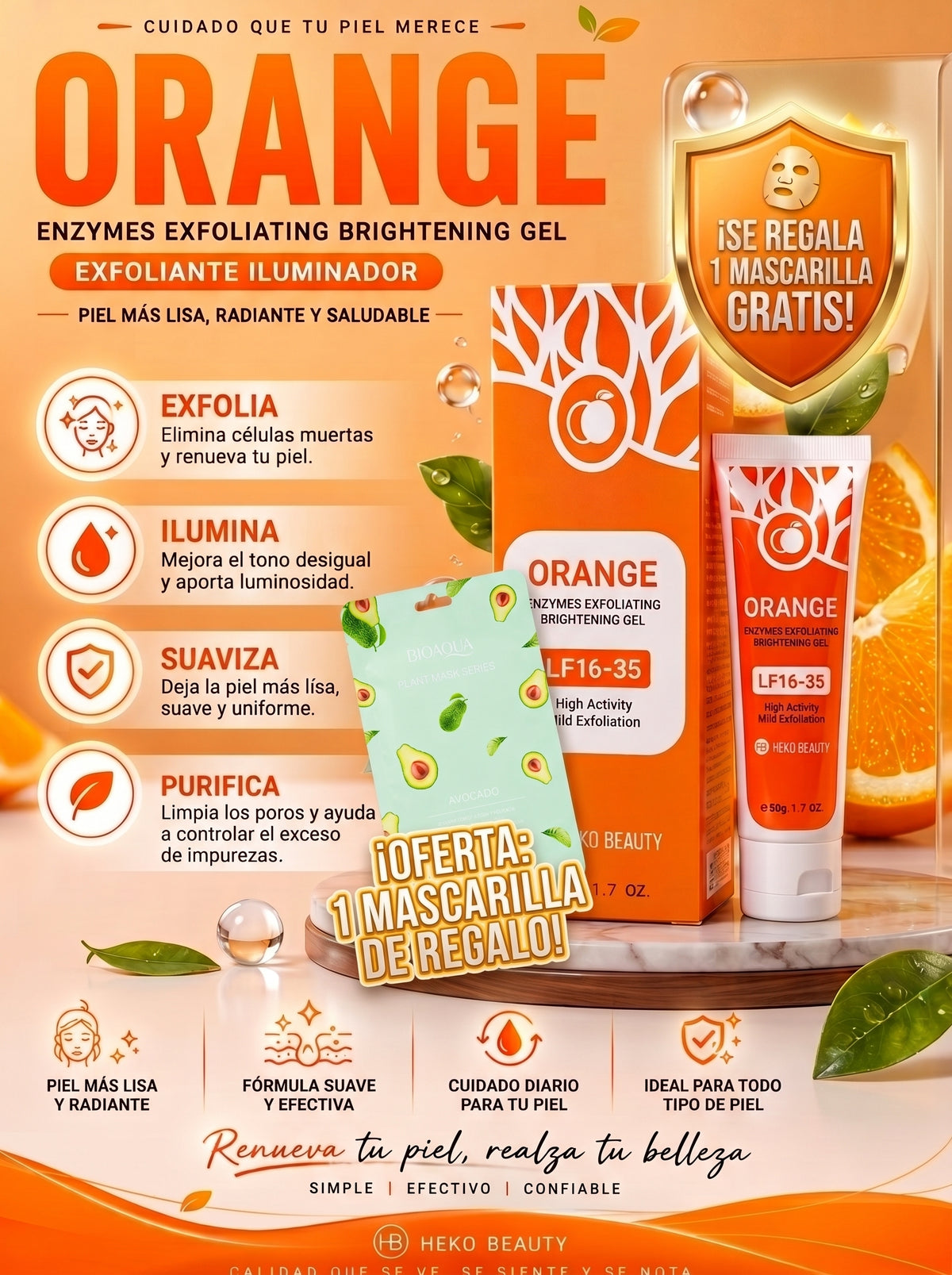 GEL EXFOLIANTE ORANGE + MASCARILLA FACIAL GRATIS